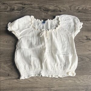 Old Navy White Smocked Neck Peasant Top
